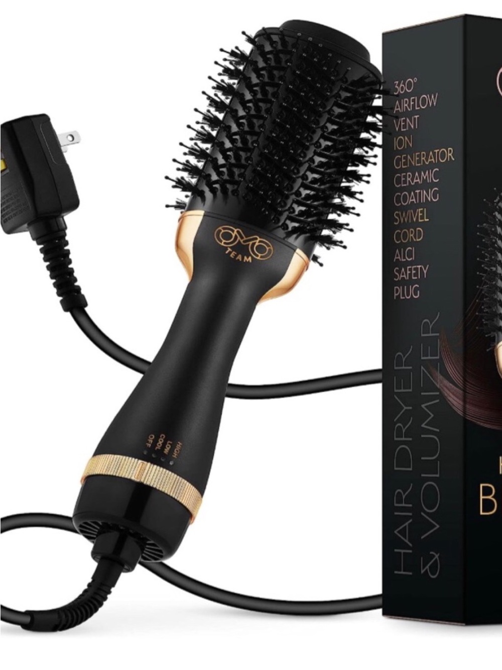 Black & Gold 2-in-1 Hot Air Brush Volumizer -
